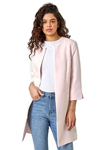 Roman Originals Textured Longline Jacket for Women UK Ladies Reefer Coat Lined Tailored Lightweight Long Autumn Winter Smart Casual Office Work Business Evening Going Out