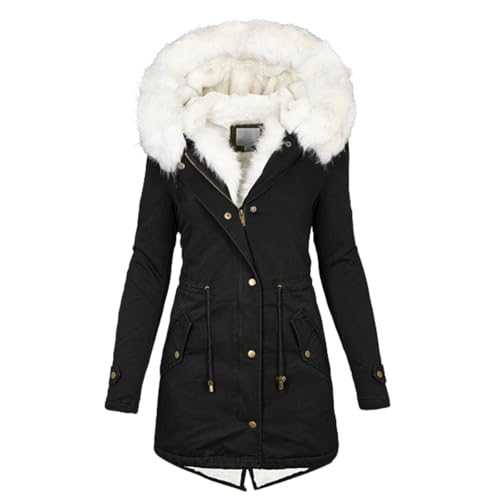 Softshell Jackets for Women Plus Size Long Sleeve Hooded Fleece Lined Parka Ladies Winter Warm Thicken Velvet Coats with Fur Collar Outdoor Ski Hiking Overcoat Outerwear