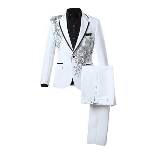 Men Nightclub Stage Performance Costume Blazer Embroidered with Rhinestones Tuxedo Wedding Dinner Suits Slim Fit Show Costume Fancy Dress Jacket & Pants, Shiny Jacket and Pants for Formal Events