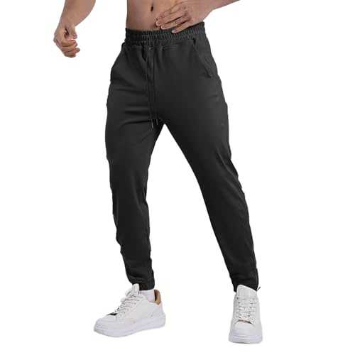 Generisch Men's Tracksuit Bottoms, Soild Colour Linen Trousers with Drawstring and Pockets, Elastic Waist, Beach Trousers, Casual Baggy Trousers, Loose Hip Hop Staight Cargo Trousers