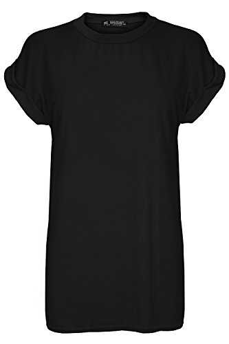 Fashion Star Womens Ladies Plain Stretch Baggy Oversized Short Turn Up Sleeve Tee T Shirt Top