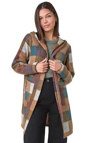 Roman Originals Colour Block Faux Longline Hooded Jacket for Women UK - Ladies Everyday Autumn Winter Comfy Soft Evening Vacation Work Party Night Out