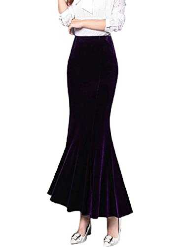 ebossy Women's High Waist Bodycon Velvet Fishtail Mermaid Maxi Skirt Evening Party