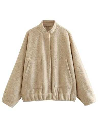 Women's Oversized Wool Blend Bomber Jacket Button Down Loose Varsity Long Sleeve Casual Jacket Shacket Coat