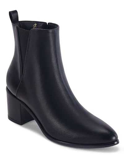 Coutgo Womens Pointed Toe Ankle Boots Chunky Block Stacked Heel Side Zipper Chelsea Fall Booties