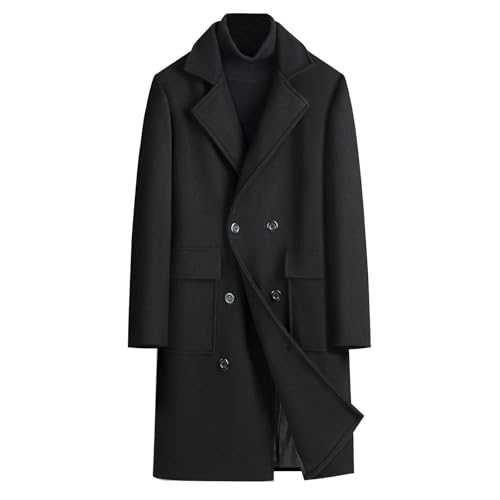 Men's Coats Wool Long Trench Coat Knee-Length Winter Jackets Sale Clearance Buttons Coat Mid Length Overcoats Jacket Slim Fit Casual Lapel Collar Coat Outdoor Business Duffle Coat UK Size 8-18