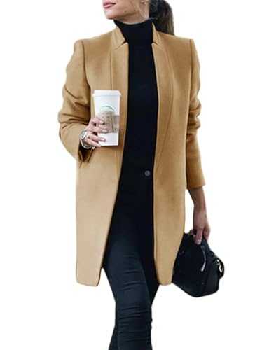 IDEALSANXUN Womens Wool Coat Open Front Cardigan Blazer Jackets Fall Winter Peacoat with Pockets