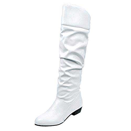 SKTIISN Brown Knee High Boots Women Solid Color Vintage Leather Knee Length Boots Versatile Black Round Head Sleeve Belt Buckle Fashion Boots Cowboy Boots Wide Calf Plus Size Calf Boots For Women