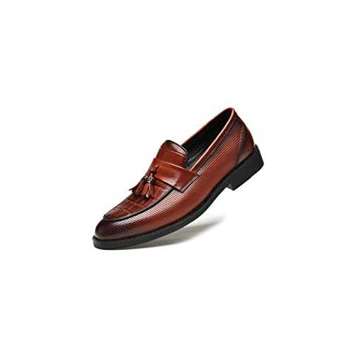 HJUGHPN Mens Shoes Men's Loafers Pure Cowhide Leather Shoes Natural Materials Breathable Casual Shoes(Brown,12.5 UK)