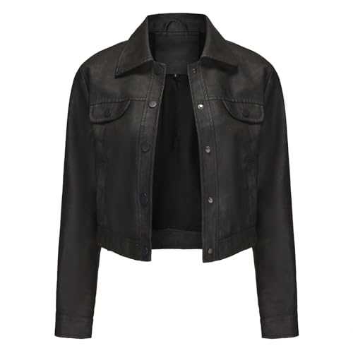Ladies Faux Leather Jacket Biker Jacket Women Pu Leather Jacket Faux Leather Jackets Slim Fitted Biker Leather Motorcycle Jacket Button Down Short Coat Bikers Jacket UK Clearance