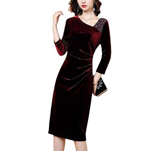 Elegant Diamond Evening Party Dress Women Oversized Slim Velvet Dress Vintage Long Sleeve