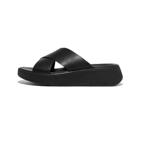 Women's F-mode Leather Flatform Cross Slides Wedge Sandal
