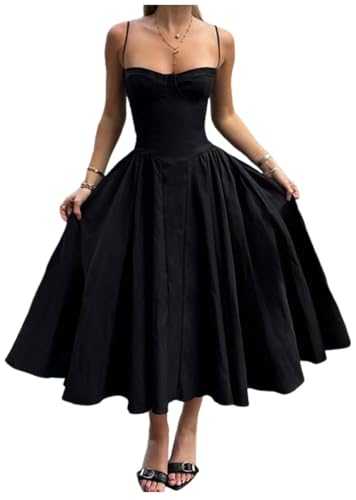 Shuanghao Corset Slim fit Spaghetti Straps Summer Elegant Sleeveless Long Dresses for Women UK Ladies