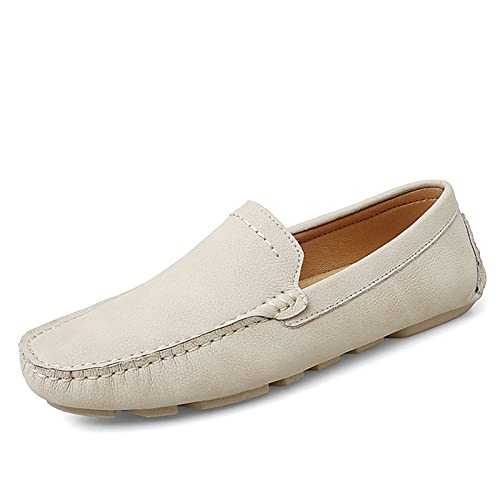 New Mens Loafers for Men Genuine Leather Round Toe Stitching Details Litchi Grain Slip Resistant Anti-slip Flat Heel Casual Wedding Slip-ons