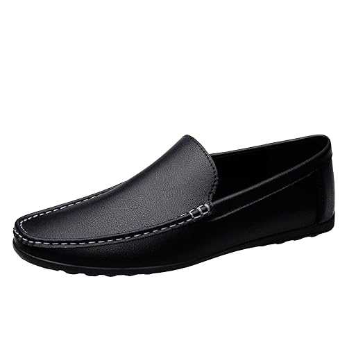 Men's Loafers Leather Comfortable Moccasins Flat Casual Shoes Soft Leather Shoes Boat Shoes Low Top Loafers Slip On Driving Shoes Pleasant Low Shoes Men's Shoes Casual Shoes for Men Black