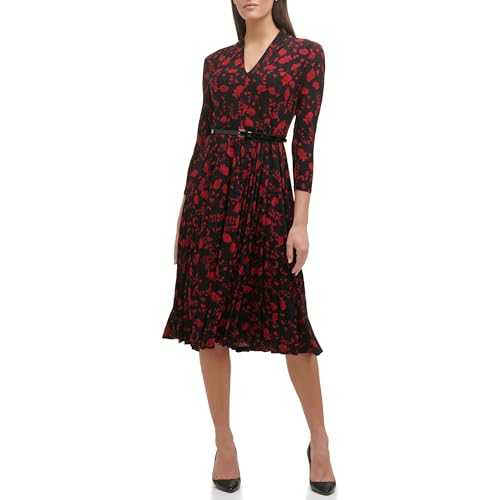 Tommy Hilfiger Women's Long Sleeve Jersey Midi Dress with Pleated Skirt Casual