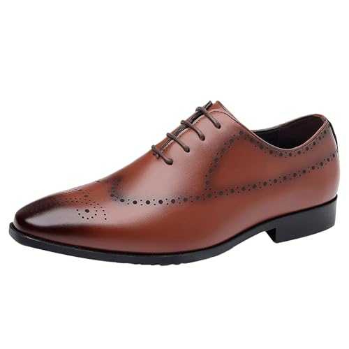 Men's Brogue Shoes Pointed Toe Leather Oxfords Shoes Mens Lace-Ups Classic Formal Breathable Business Shoes Dress Party Shoes Non Slip Driving Shoes Brown Black