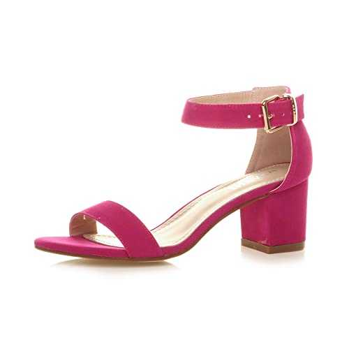Ajvani Womens Ladies mid Heel peep Toe Buckle Ankle Strap Party Strappy Sandal Size 7 40, Fuchsia Suede, 7 UK