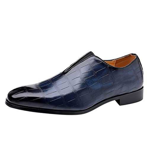 Men's Dress Shoes Leather Loafer, Fashion Handmade Suit Shoes Slip On Loafer Shoes for Men, Lace Toe Leather Shoes Men's Slip On Casual Shoes Oxford Shoes Classic Business Low Shoes, blue, 7 UK