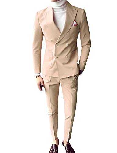 Frank Men's 2 Pieces Double Breasted Slim Fit Suit Jacket Trousers Business Blazer Men