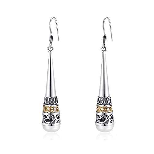 Real 925 Sterling Silver Vintage Drop Earring with Natural 6mm Freshwater Pearl Earrings for MetJakt Women's Fine Jewelry