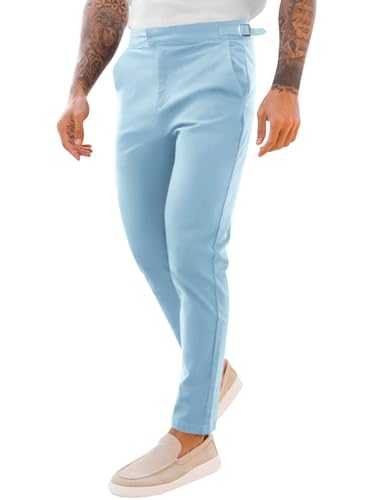PASLTER Mens Chinos Pants Slim Fit Stretch Flat-Front Skinny Dress Suit Pants Cotton Slacks