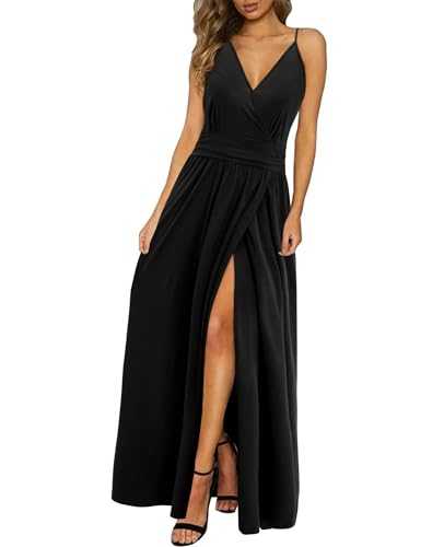 Newshows Women's Summer V Neck Spaghetti Strap Sleeveless Casual Split Long Maxi Dress