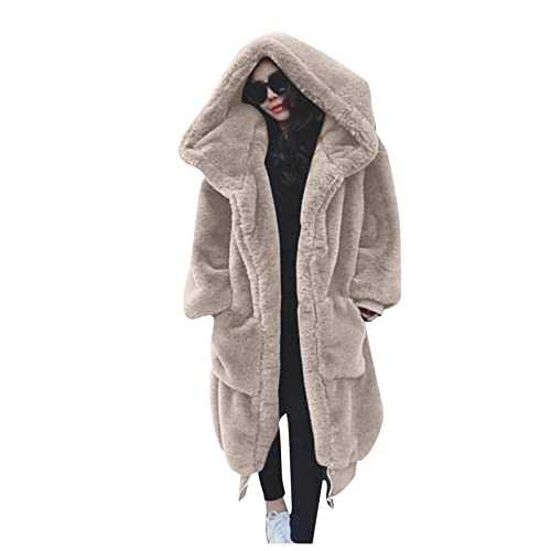 L9WEI Faux Fur Coat Long Women's Oversized Faux Fur Coat with Hood Elegant Faux Fur Coats Fur Coat Plain Fur Jacket Warm Plush Coat Loose Winter Faux Fur Coat