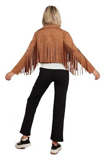 J5fashion Womens Faux Suede Fringes Jacket