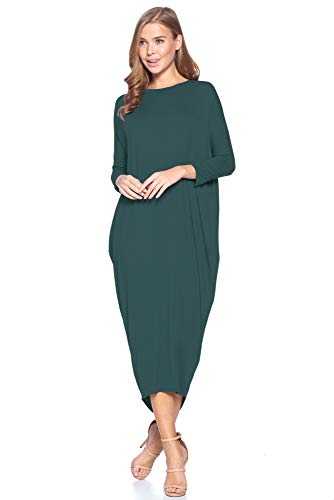 12 Ami Solid Long Sleeve Cover-Up Maxi Dress (S-2X) - Made in USA