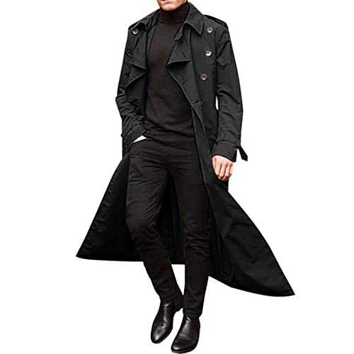 BAIXIAOCHI Men'S Mid-Length Double-Breasted Trench Coatmen'S Long Trench Coat Casual