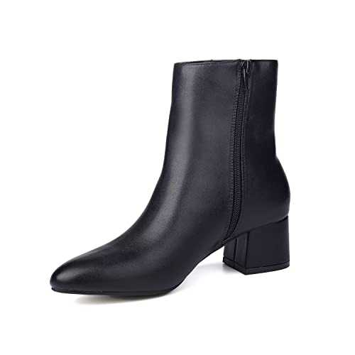 ComeShun Low Block Heels Ankle Boots Side Zip Comfort Chunky Heel Booties