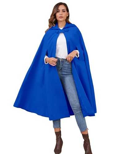 Gihuo Women's Wool Blend Hooded Cape Poncho Maxi Cloak Coat