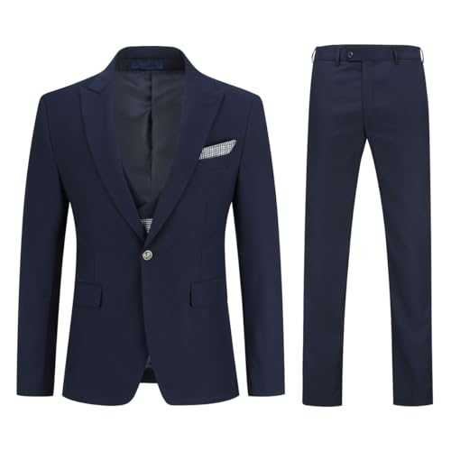 YOUTHUP Men's Slim Fit 3 Piece Suit Business Wedding Tuxedo Peak Lapel Blazer Waistcoat Pants and Pocket Square