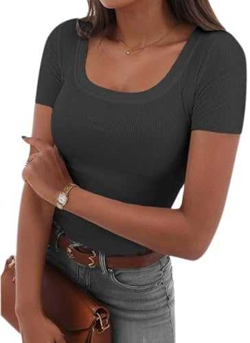 Ryaiwi Ribbed Short Sleeve Shirts for Women, Scoop Neck Fitted Womens Short Sleeve Tops Casual Basic TShirt Trendy Outfits