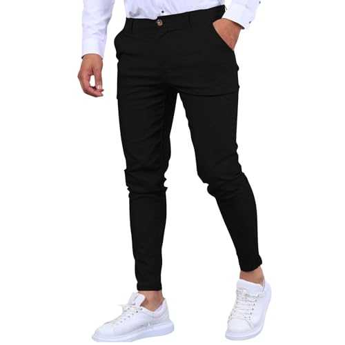 Generisch Men's Fabric Trousers Summer Men's Chino Trousers Slim Fit Suit Trousers Men's Trousers Lightweight Airy Leisure Trousers Casual Work Trousers Clips Business Trousers Lightweight Comfortable