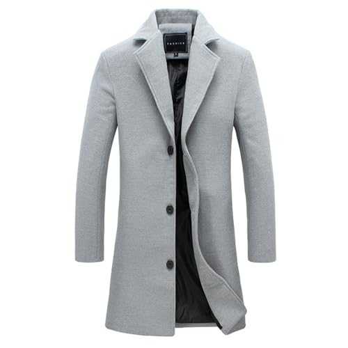 Yolimok Mens Long Trench Coat UK Sale Winter Jackets Coat Wool Coat Mid Length Trench Coats Slim Fit Notched Stand Collar Overcoat Wool & Cashmere Warm Winter Mod Coat Casual Outdoor Business Coat