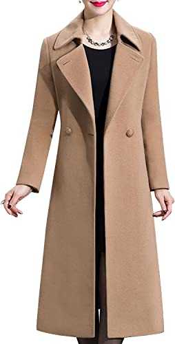 Lazutom Women's Winter Warm Wool Blend Mid-Length Coat Notched Lapel Double Breasted Elegant Pea Coat Jackets