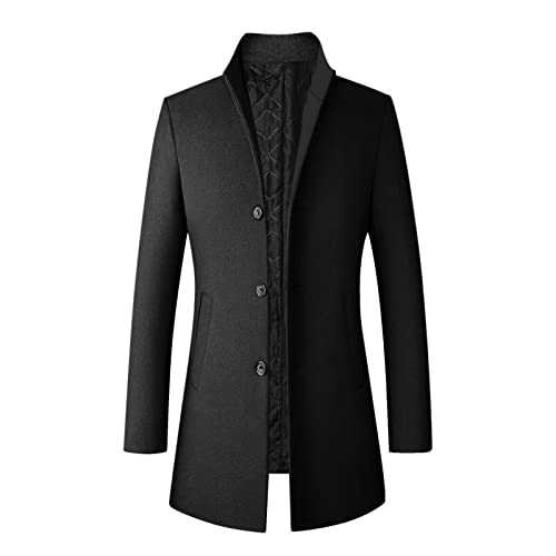 Men's Trench Coat Long Wool Blend Overcoat Winter Warm Jacket Outwear Single Breasted Classic Stylish Business Topcoat