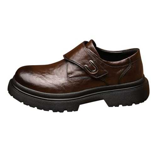 Oxford Dress Shoes for Men Leather Touch-Fastening Monk Shoes Platform Slip on Loafer Formal Business Casual Comfortable Dress Shoe dad Gifts Footwear UK