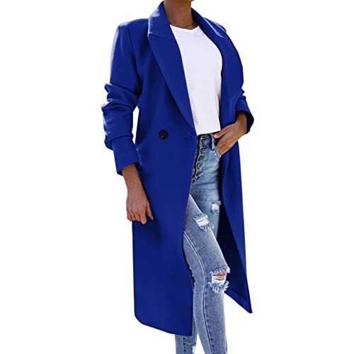 TEPTDirio Women's Double Breasted Pea Coat Lapel Wool Blend Long Trench Jacket Single Breasted Slim Fit Trench Coats Winter Elegant Overcoat Outwear