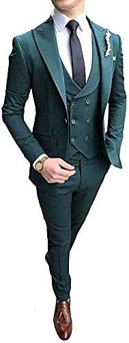 Ulnomio Men's Three Piece Suit Classic Fit Peak Lapel One Button Business Wedding Party Jacket & Vest & Pants