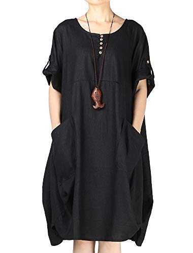 LaovanIn Women's Plus Size Tunic Dress Summer Cotton Linen T Shirt Knee-Length Dresses