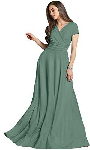 KOH KOH Womens Sexy Cap Short Sleeve V-Neck Flowy Cocktail Gown