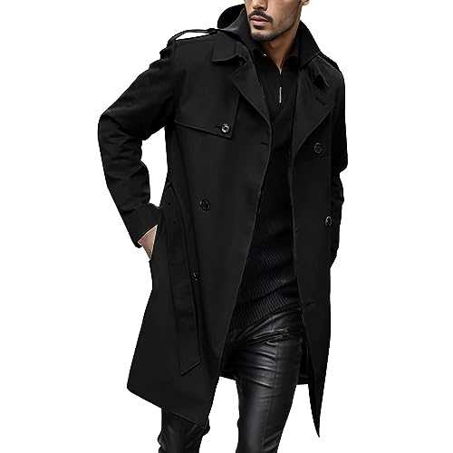 Mymyguoe Men's Wool Coat Winter Wool Short Coat Regular Fit Men's Coat Leisure Winter Coat Medium Length Double Breasted Wool Coat with Side Pockets Business Winter Jacket