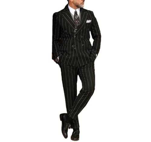 Men's Black Stripe Gentlemen Outfits Suits Formal Party Double Breasted Lapel Wedding Prom Blazer Pants Suit Set