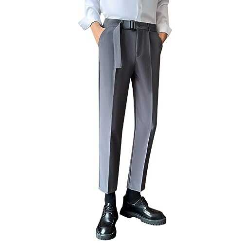 Bauzuoyo Business Trousers Stretch Men's Chino Trousers Men's Business Casual Suit Trousers Plain Slim Fit Fabric Trousers Comfortable Leisure Trousers Lightweight Breathable Work Trousers Elastic