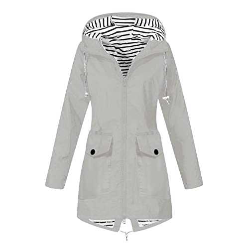 AZISEN Rain Jackets for Women, Women Waterproof Rain Coats Women Zip Lining Hooded Jackets with Pockets Solid Color Windbreaker Jacket Windproof Coat Women's Blazer Jackets Spring Outdoor Raincoats
