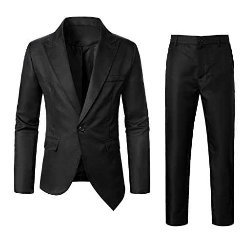 NHNKB Men's Slim Fit Wedding Formal Suit for Men Business Wedding Prom Casual Premium Stretch Slim Fit Classic Fit and Trousers Two Piece Grey Jogging Suit