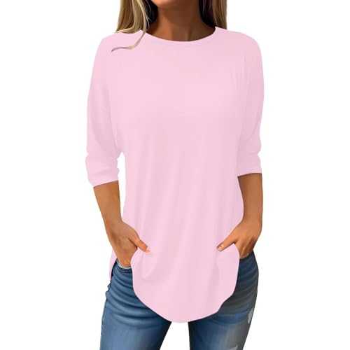 Women's T-Shirt, Shirt, Women's 3/4 Sleeve Tops, Large Sizes, Long Tunic, Plain Long Blouse, Long Jumper, T-Shirt, Casual, Loose, Elegant Pullover, Blouse, Sweatshirt, Long Sleeve Shirt, Tops
